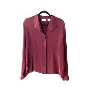 Preview Collection 100% silk burgundy Button Front blouse Size Large